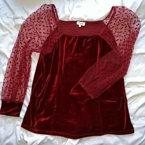 Velvet Red Long Sleeve Top